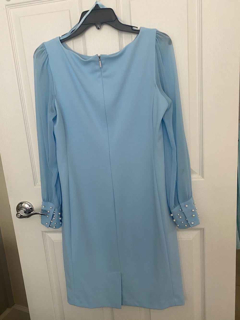 Karl Lagerfeld Powder Blue Long-Sleeve Pearl Cuff Dress